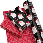 WRAPAHOLIC 30 Inch Jumbo Reversible Vintage Christmas Wrapping Paper - 30 Inch x 100 Feet Jumbo Roll Black Jolly Santa Wrapping Paper and Red Merry Christmas Design with Metallic Foil Shine for Holiday, Party - Image 2