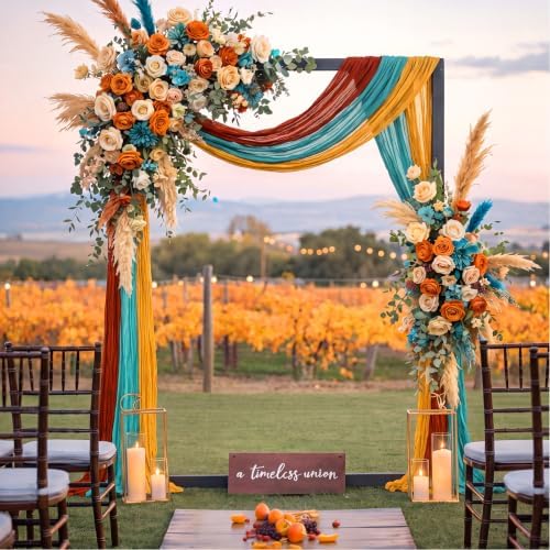 6 Pcs Terracotta and Teal Green Cheesecloth Table Runner 118" - Image 7