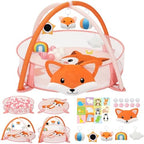 7-in-1 XL Large Baby Play Gym Mat, Tummy Time Mat, Baby Gym & Ball Pit, Baby Activity Mat with Milestone Cards & 6 Detachable Toys for Sensory Motor Skill, Fox by Unknown