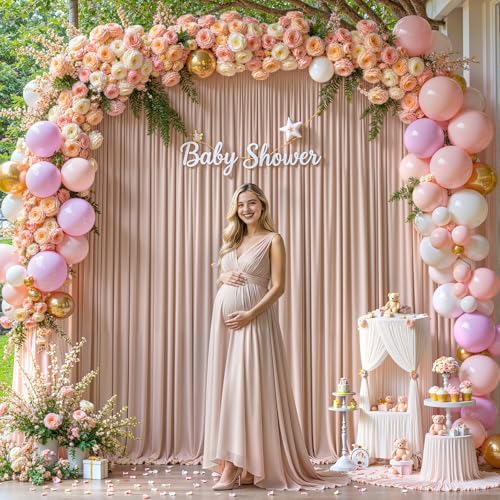 20x10ft Nude Backdrop Curtains for Wedding Parties Wrinkle Free Photo Backdrop Drapes for Photography Birthday Baby Shower Soft Fabric Party Backgournd for Photoshoot 5x10ft, 4 Panels - Image 6
