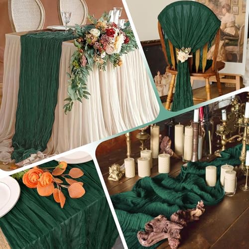 28 Pack Emerald Green Cheesecloth Table Runner 17x108 Inch Semi Sheer Boho Gauze Cheese Cloth Fabric Table Runners, for Wedding Party Baby Shower Birthday Home Decor Garden Farmhouse - Image 5