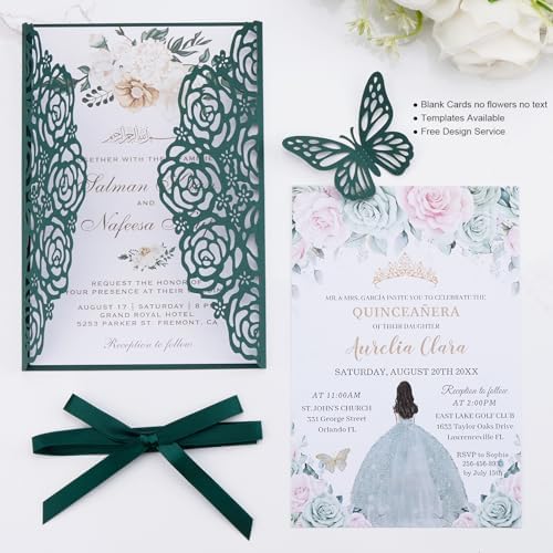 Emerald Green Wedding Invitations with Envelopes and Rsvp Cards 50 Sets - Image 3