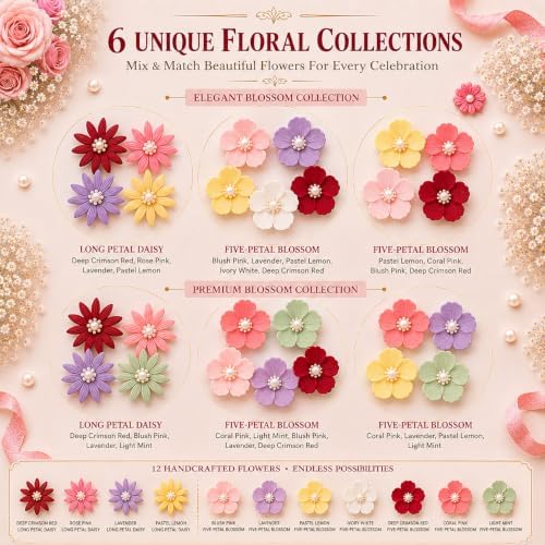 CONFECT Handmade Edible Gum Paste Flower Decorations – Celebration Blossom – 60 Piece Assorted Sugar Flower Set with Pearl Centers, Hand Cut Cake Flowers for Cakes, Cupcakes, Cookies & Desserts - Image 3