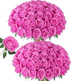 50 PCS Hot Pink Roses Artificial Flowers, Fake Roses with Stem Realistic Silk Rose for DIY Wedding Bouquets Table Centerpieces Arrangements Baby Shower Anniversary Birthday Home Decor Gift for Her by HyeFloraartificialflowers