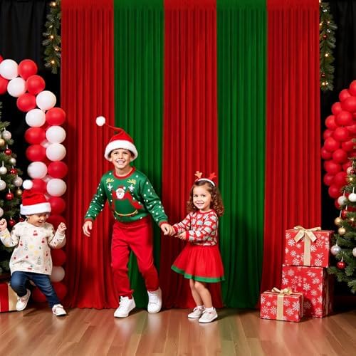 Christmas Backdrop Curtain - 10×7ft Red & Green Holiday Party Background Decor for Xmas Tree Photos, Home Festive Wall, Mall Santa Booth, Reusable Winter Celebration Decoration for Families - Image 6