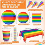 Funnymoom 452 Pcs 50 Guests Pride Party Supplies Decoration, Rainbow Pride Paper Plates Napkins Cups Tablecloth Cutlery Straws Gay Lgbt Disposable Tableware Sets for Rainbow Birthday Table Decoration - Image 2