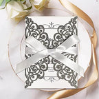 50Pcs Laser Cut Black Wedding Invitation With Glitter Envelopes And Ribbons Blank Personalized Card Invitaciones Para quinceañera Birthday Baby Shower Christmas Party Bridal Shower - Image 3