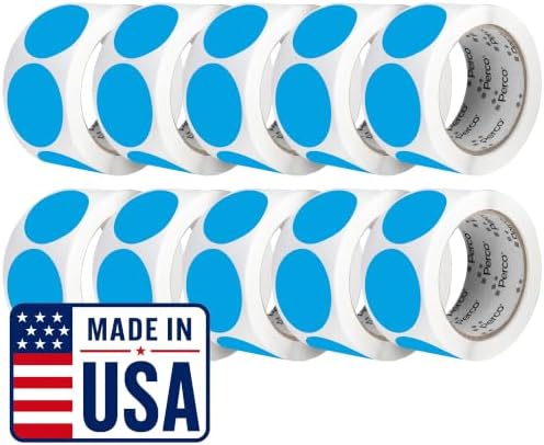 Perco Light Blue Perforated Round Circle Dot Sticker 2-Inch Labels — 10 Rolls, 5,000 Stickers - Product Info Labels, Storage Tags & Clean Organization, Strong Adhesive—Made in USA by Perco