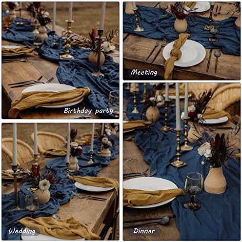 35x72 Inch Navy Blue Cheesecloth Table Runner Wedding Birthday Party Decor - Image 6