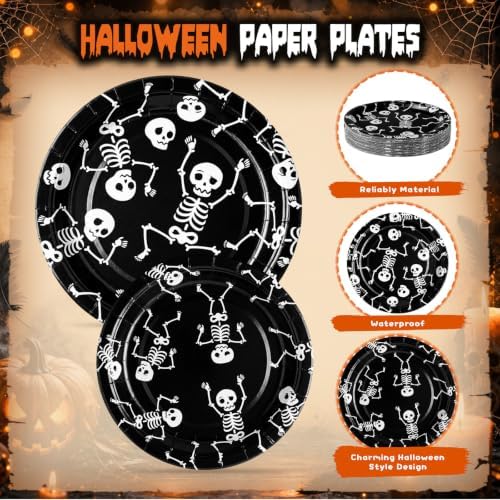 Honeydak 210 Pcs Halloween Skeleton Party Supplies for 30 Guests Dancing Skull Birthday Plates Napkins Cup and Forks Tableware for Halloween Ceremonies Birthday Holiday Party Decorations - Image 5