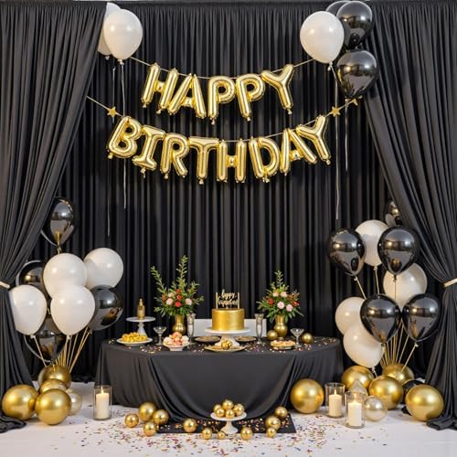 20ftx12ft Wrinkle Free Black Backdrop Curtains for Parties, 4 Panels 5x12FT Long Silky Polyester Black Photo Backdrop Drapes Back Drop Cloth for Wedding Birthday Photography Background Decor - Image 6