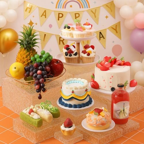 Geelin 8 Pack Acrylic Buffet Display Risers for Food Jewelry,Clear,Wave - Image 6