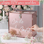 BreezeHug Rose Gold Acrylic Wedding Card Box with Slot and Lock, Money Gift Box with DIY Letters Cards Gifts/Thank You Letters, Baby Shower Graduation Birthday Party (Medium) - Image 5
