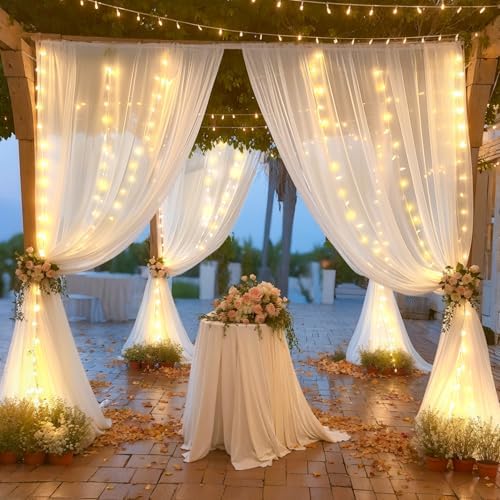 20×10ft White Tulle Backdrop Curtain with Lights String for Parties, Sheer Photo Backdrop Curtains for Wedding Ceremony Birthday Party Bridal Shower Decoration - Image 5
