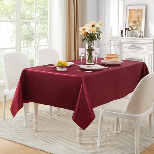 6 Pack Satin Table Cover Rectangle, 60 x 84 Inches, Burgundy - Image 5