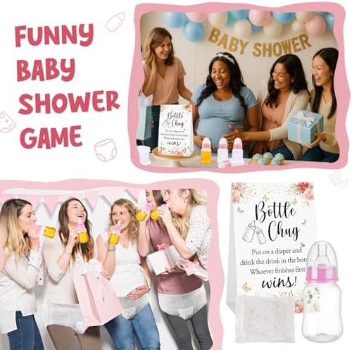 12 Set Bottle Chug Baby Shower Games Favors Funny Diaper Change Game Including Plastic Baby Bottles Chug Disposable Diapers Themed Sign for Gender Reveal Party Supplies(Pink,Flower) - Image 5