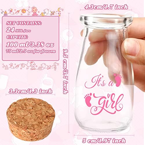 Patelai 24 Packs Baby Shower Favor Milk Jar Vintage Milk Jar for Girls Glass Bottle with Cork Lids It's a Girl Favor Bottles Jars for Decorations Guests Souvenirs Centerpieces(Pink Girl Style) - Image 2