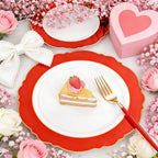 WDF 60pcs Red Plastic Plates with Gold Rim - 10.25inch Red Dinner Plates Disposable Plates for Mother's Day Wedding Party Birthday/Summer Party - Image 3