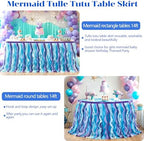 Partisky Mermaid Tulle Tutu Ruffle Curly Willow Table Skirt for Rectangle Table 14ft, Mermaid Themed Party Table Cloth for Girls Birthday Party or Baby Shower - Image 5