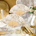 Vercraft 36 Set Wedding Hand Fans for Guests Bulk Vintage Lace Paper Fan Retro Kraft Floral Folding Fans with Organza Bags Thank You Gifts Party Favor for Wedding Ceremony Bridal Shower Bridesmaid - Image 6