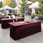 6 pk Burgundy Spandex Tablecloth 6ft with Ruffled Tables,Wrinkle Free High-Stretch Fitted Table Cloths for 6 Foot Rectangle Tables,Elastic Maroon Spandex Table Covers 6 ft for Weddings Banquet Dinning - Image 6