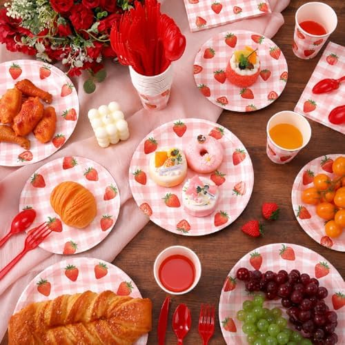 Ziliny 280 Pcs Strawberry Disposable Decorations Tableware Set - Image 5