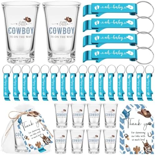50 Sets Baby Shower Favors Shot Glasses Keychain Gifts, Cowboy, Blue by Singhoow