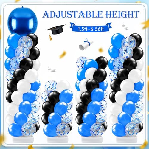 2 Sets Blue and Black White Balloon Column Stand Kit for, Adjustable Floor Balloon Arch Tower with Foil & Latex Balloons, DIY Decor for Ceremony Backdrop - Image 3