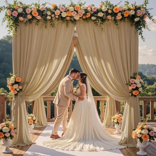 30ft×12ft Wrinkle Free Champagne Backdrop Curtain for Wedding Parties, 6 Panels 5×12ft Long Silky Polyester Fabric Backdrop Drapes Photo Back Drop Curtains for Birthday Photography Background Cloth - Image 2