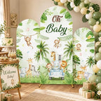3Pcs Safari Jungle Baby Shower Decoration Safari Jungle Baby Shower Animal Arch Backdrop Cover Set Wild Tropical Leaves Photography Background Stand Covers for Birthday Party Decorations 4ft 5ft 6ft - Image 5