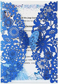 Hosmsua 50pcs Personalized Quinceañera Invitation Kit 5.12 x 7.3 Royal Blue Laser Cut Flora Butterfly Quinceanera Invitations with Envelopes for Wedding Bridal Shower Invite (Royal Blue Glitter) by Hosmsua