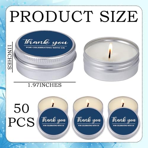 MTLEE 50 Pcs Navy Blue Thank You Candles Baby Shower Wedding Favors - Image 6