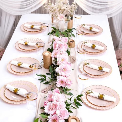 YOUBET 350PCS Pink Scalloped Plastic Plates for Wedding Party - Image 5