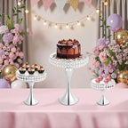 3pcs Round Mirror Cake Stands, Metal Cupcake Display Stand with Crystals, Dessert Pedestal Cupcakes Dessert Cheese Display Plates for Wedding Birthday Party for Baby Shower Home Decor - 15/11/8 Inch Tall (Silver) - Image 2