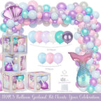 Party Inspo Mermaid Baby Shower Decorations for Girls, Our Little Mermaid Is On The Way Backdrop Balloon Its a Girl Banner Tablecloth Cake Topper Box Cutout for Girls Under the Sea Party Supplies - Image 3