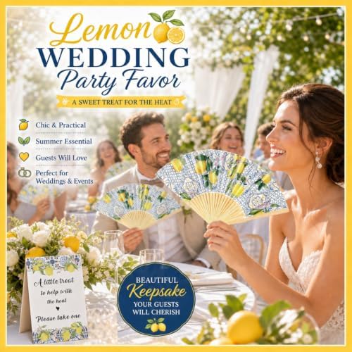 Leinuosen 51 Pcs Wedding Favors for Guests Bulk Capri Lemon Paper Fans - Image 3