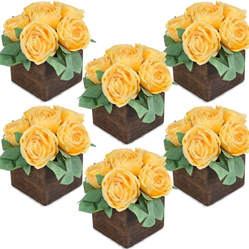 Yellow Dining Table Centerpiece Set of 6, Pre-Made, Wooden Box by DIYDOFUN
