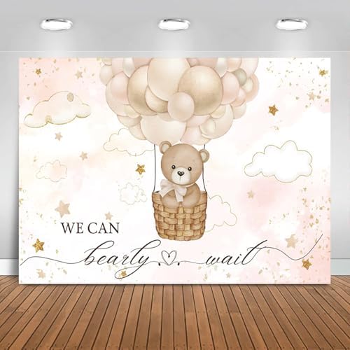 10x6.5FT Baby Shower Backdrop We Can Bearly Wait Brown Bear Hot Air Balloon Photography Background Newborn Baby Shower Party Decorations Banner Photo Booth Props by Unknown