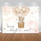 9x6FT Baby Shower Backdrop We Can Bearly Wait Brown Bear Hot Air Balloon Photography Background Newborn Baby Shower Party Decorations Banner Photo Booth Props by Unknown
