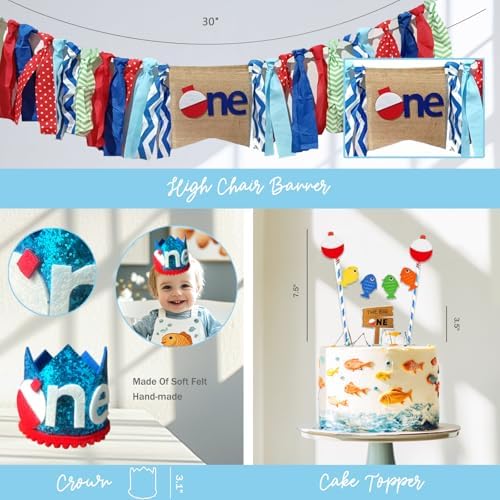 Party Inspo Ofishally One Birthday Decorations, 103 PCs - Gone Fishing 1st Birthday Party Supplies with Fish First Backdrop, Balloon Garland, Banners, Paper Lanterns, Poster - Image 5