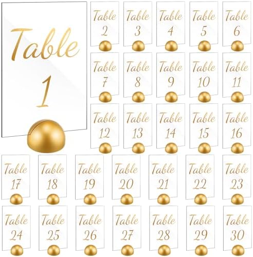 AceOrbit 30 Pack Acrylic Table Numbers 1-30 Gold with Stands,Classic by Unknown