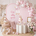 2 Pcs 7.2ft 6ft One Silly Goose Arch Backdrop Cover,Pink,Stylish by Tegeme
