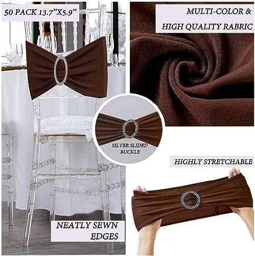 Brown Chair Sashes 50 Pack, Spandex Brown Chair Bows Bands with Buckle Slider for Folding Chairs Wedding Party Birthday Decor, Chair Ties - Image 5