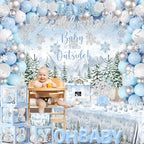 Baby It’s Cold Outside Baby Shower Decorations, Blue Winter Baby Shower Decorations for Boy Winter Woodland Tablecloth Banner Backdrop Balloon Box Cupcake Topper Hanging Swirl for Boy Gender Reveal - Image 3