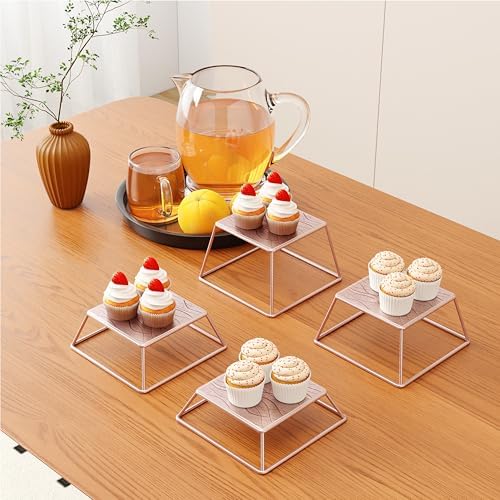 Dessert Table Risers Display Stands Food display Rose gold Metal Square Retail Pizza,Cupcake,Candy Stands Food Platter Tray,6x6 INCH,Set of 4 - Image 3