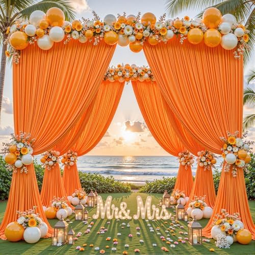 40ftx10ft Wrinkle Free Orange Backdrop Curtain - 10 Feet Photography Backdrop Drapes, Silky Polyester Back Drop Cloth for Wedding Baby Shower Balloon Arch Background - Image 3
