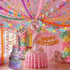 TaoBary Pastels Decorations, 6 Roll Crepe Streamers 600 Paper Chain Garland Strips 4 Star Hanging 2 Felt Pennant Flag 2 Paper Fans Garland 6 Four Leaf Clover Streamers for Birthday Party by TaoBary