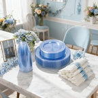 DaYammi 350PCS Blue Glitter Plastic Dinnerware Set for 50 Guests - Image 2