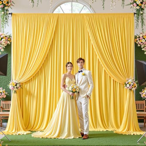 24ftx10ft Wrinkle Free Yellow Backdrop Curtain - 10 Feet Photography Backdrop Drapes, Silky Polyester Back Drop Cloth for Wedding Baby Shower Balloon Arch Background - Image 3