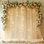 Fomcet Tulle Backdrop Curtains with Lights Champagne 10x10ft Sheer Curtain by Fomcet